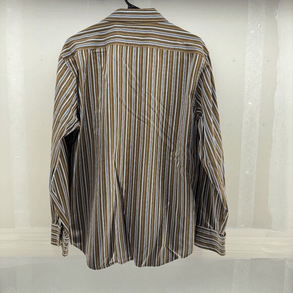 Vintage Gap Premium Fitted Mens Large 16-16.5 Brown Striped Long Sleeve Shirt - Picture 2 of 3
